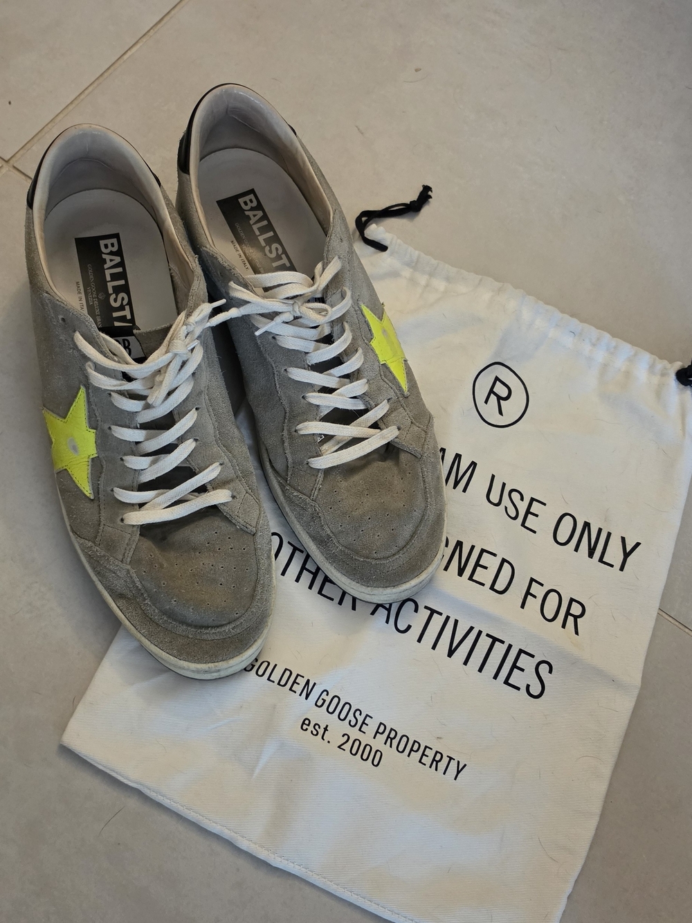 Golden Goose Ballstar Suede Sneakers with Neon Yellow Star